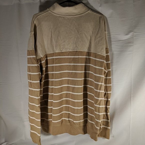 Land's End Quarter 1/4 Zip Pullover Sweater Beige Tan Striped Long Sleeve XXL 2X - Picture 2 of 14